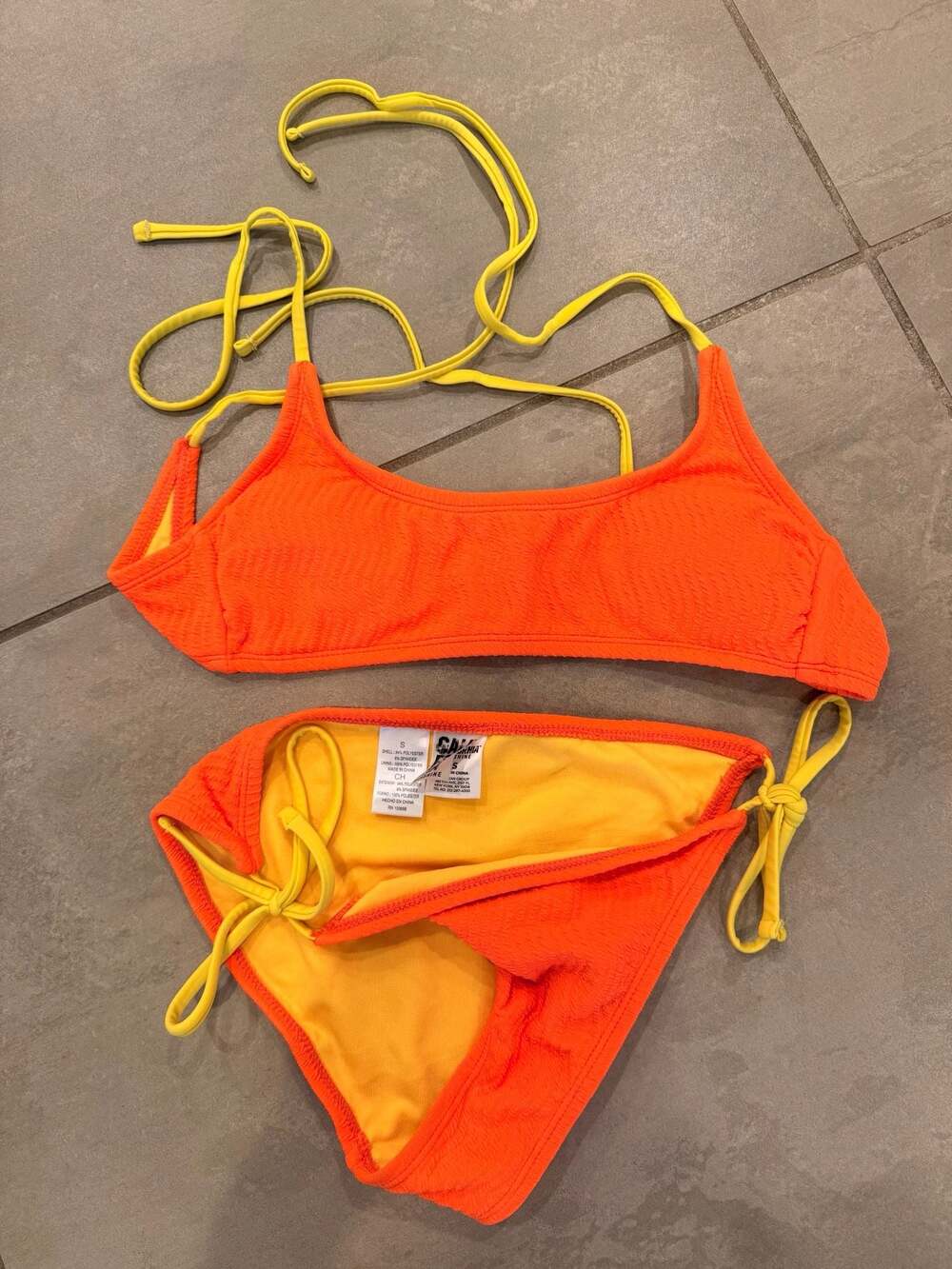 Girls California Sunshine Orange Textured Bikini Set